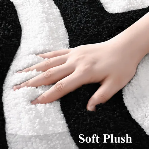 Vista 3 de QJHOMO Alfombras de Baño Lindas en Blanco y Negro Antideslizantes Tapete de Baño Decoración de Baño Moderna Estética, Alfombra de Baño Geométrica a