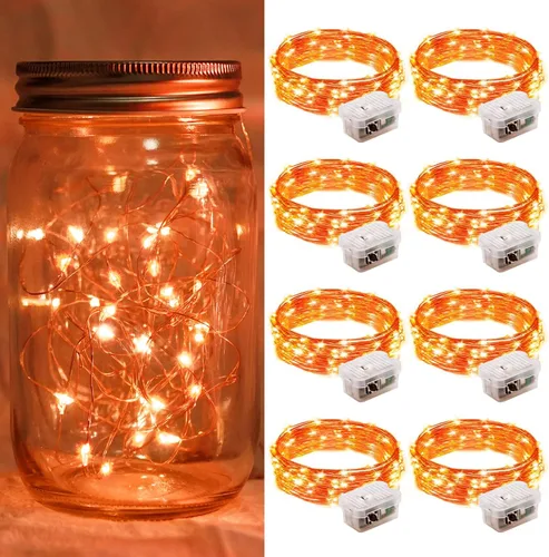 Vista 10 de Paquete de 6 luces de hadas a pilas con temporizador remoto, 8 modos de iluminación, 7 pies, 20 luces LED impermeables para Halloween, Navidad