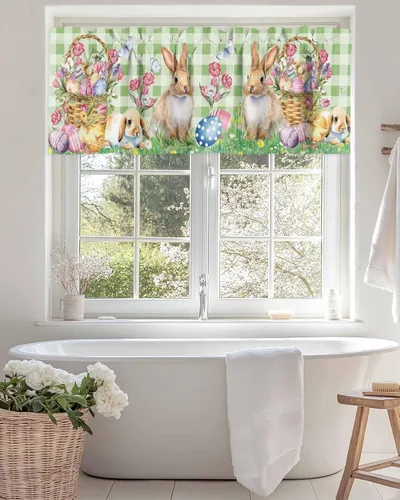 Vista 123 de Cenefa de cortina con lazo rojo de Navidad para ventanas, sala de estar, cocina, baño, granja, bolas de Navidad de acuarela con diseño de bayas