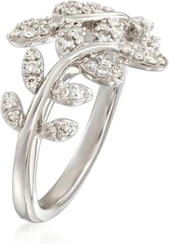 Vista 3 de Ross-Simons 0.33 ct. t.w. Diamond Laurel Leaf Bypass Ring in Sterling Silver
