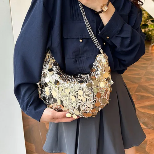 Vista 3 de Bolso de noche con lentejuelas brillantes para mujer, bandolera y bandolera para fiesta, graduación, boda