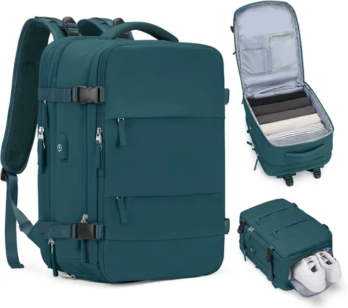 Vista 43 de Mochila de viaje grande, bolsa de mano, aprobada para aviones, para artículos personales, para hombre o mujer, color beige con marrón