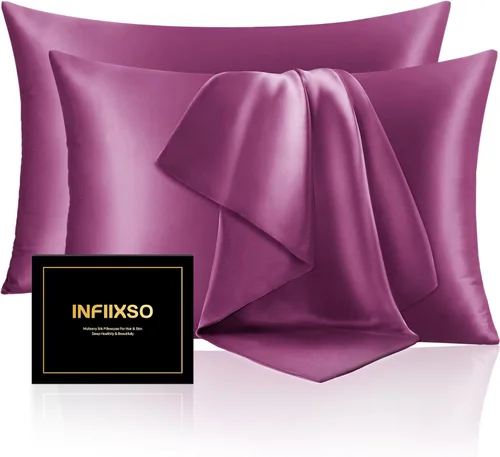 Vista 53 de INFIIXSO Funda de almohada de seda de morera, para cabello y piel, tamaño estándar, cremallera oculta, 20 x 26 pulgadas, suave y refrescante