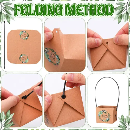 Vista 3 de Aliceset 100 bolsas de regalo para suculentas con asa de plástico, caja de regalo de papel kraft, cesta de regalo para baby shower, boda, fiesta,
