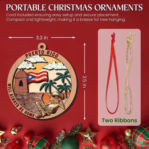 Vista 6 de FLAGWIX Regalos de Navidad de Puerto Rico para mujeres y hombres, adornos de madera 2025 para decoración de árboles, adorno de Navidad de Puerto