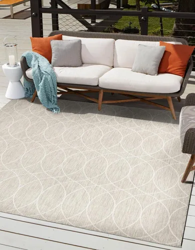 Vista 40 de Unique Loom Outdoor Trellis Collection - Alfombra de área (10 pies, redonda, verde/marfil)
