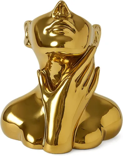 Vista 8 de Jarrón de Cara Jarrón de Cerámica Único para Habitación, Oficina, Decoración del Hogar, Dorado, A Small Boho Cute Female Form Head Bust Vase