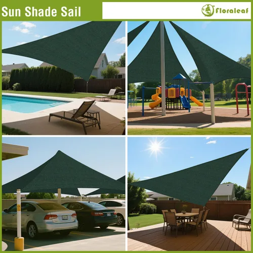 Vista 2 de Toldo triangular derecho, color verde, 2 x 2 x 3 pies, tela permeable al aire, toldo resistente para patio, jardín, al aire libre