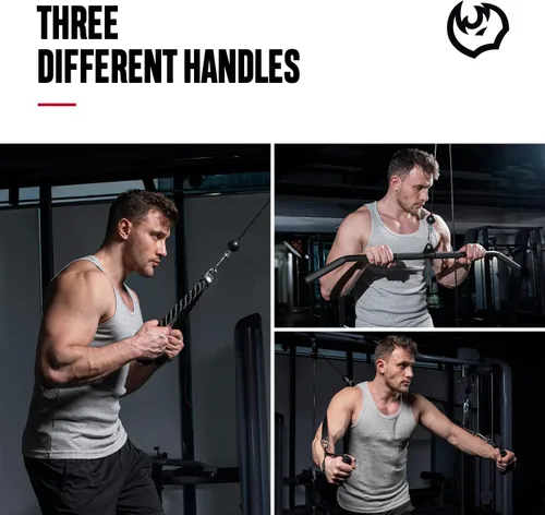 Vista 5 de FitBeast Sistema de poleas para gimnasio y tobillo y asas de gimnasio, sistema de polea de peso para gimnasio LAT Pulldown, correa de tobillo