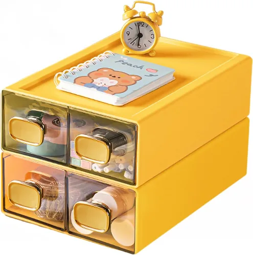 Vista 16 de Paquete de 2 organizadores de escritorio apilables con cajón, caja de almacenamiento de escritorio, organizador de papelería de escritorio