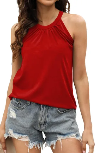 Vista 2 de Sieanear Camiseta sin mangas para mujer, de verano, plisada, sin mangas, camisola