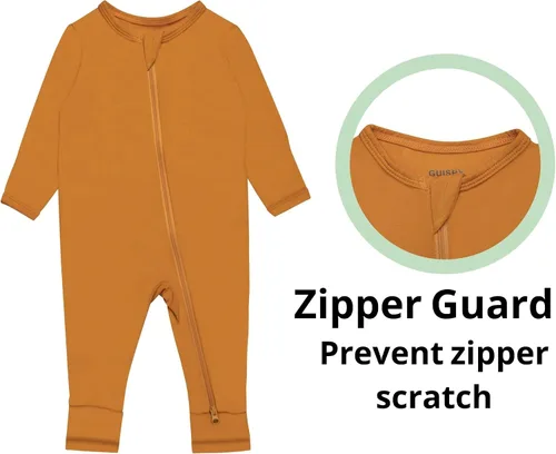 Vista 2 de GUISBY Mameluco sin pies para bebé, pijama de rayón con cremallera de 2 vías con manga larga