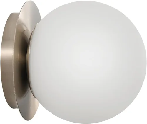 Vista 20 de Aplique de pared moderno de globo de vidrio: Luz de apliques esféricos dorados - Accesorio de luces de bola individual de latón pequeño para tocador