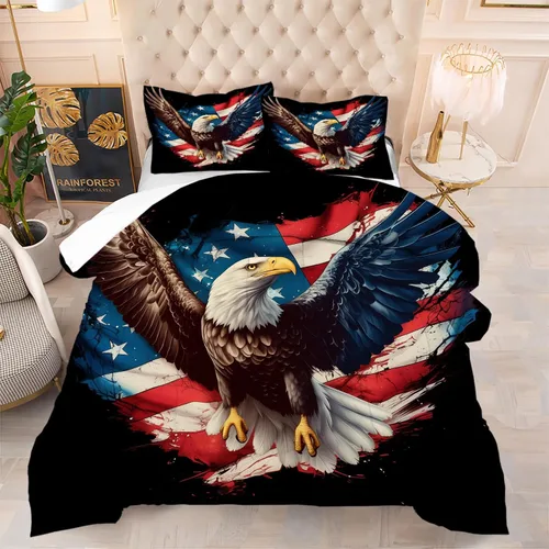 Vista 21 de kxry Juego de edredón de 250 años de Estados Unidos, tamaño individual, ropa de cama vintage de estatua de la libertad y bandera estadounidense