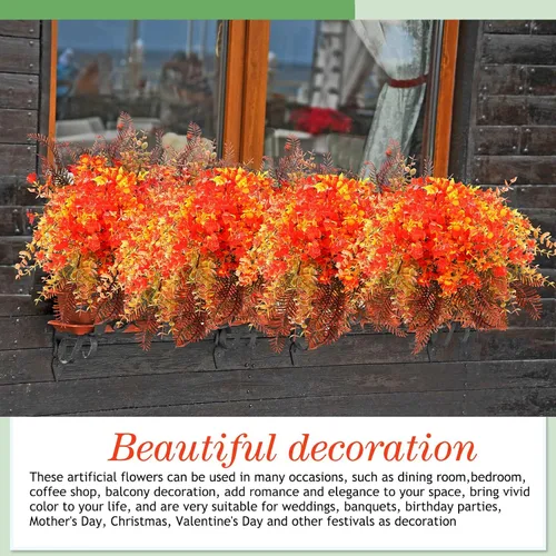 Vista 8 de Geosar 24 paquetes de flores artificiales de otoño para exteriores, resistentes a los rayos UV, flores amarillas y naranjas, flores falsas