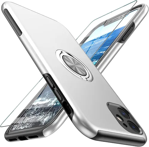Vista 14 de Funda compatible con iPhone 11 con protector de pantalla de vidrio templado, funda para iPhone 11 negra para hombre, funda protectora delgada 2 en 1