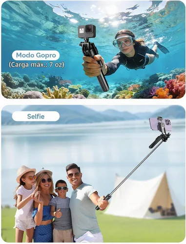 Vista 7 de Trípode para selfie stick de 67 pulgadas con luz, soporte de teléfono básico para iPhone y Samsung, trípode extensible todo en uno con control