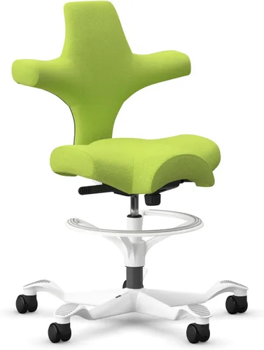 Vista 54 de HAG Capisco Sit to Stand - Silla de pie con marco blanco, tapizado, color rosa rubor Pink Blush