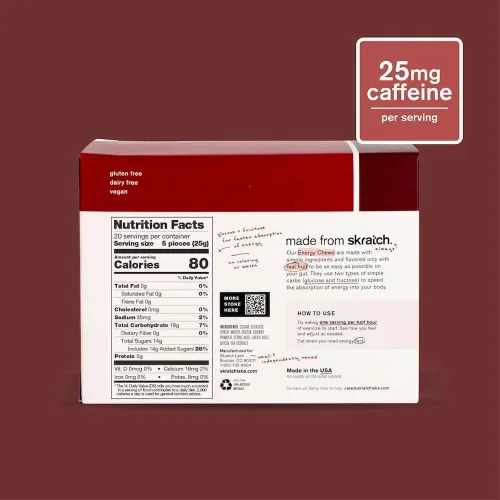 Vista 3 de Skratch Labs Energy Chews Gomitas de cafeína para correr, ciclismo y rendimiento deportivo, alternativa al gel, cereza agria (paquete de 10), sin