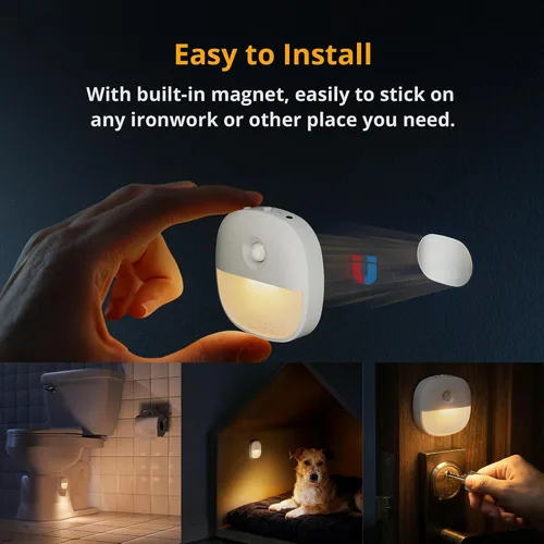 Vista 6 de Lyridz Luz nocturna recargable, luz nocturna con batería con sensor de movimiento, mini luz LED adhesiva, brillo regulable de 1-20 lm para baño