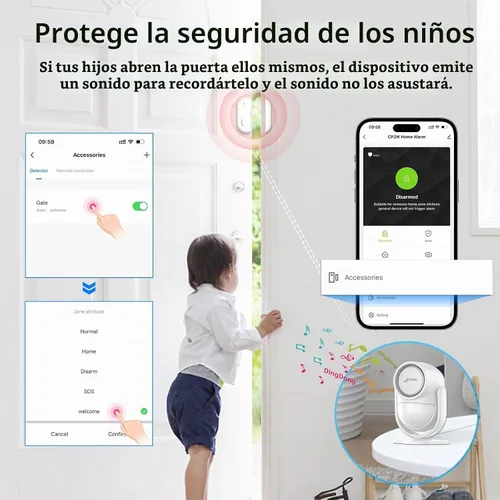 Vista 7 de CPVAN Sistema de alarma para el hogar con sensor de movimiento PIR, WiFi inalámbrico DIY Smart Door/Window Alarm para seguridad del hogar con alerta