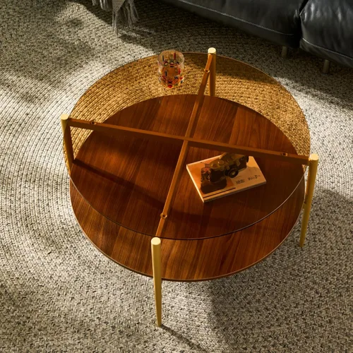 Vista 42 de Saint Mossi - Mesa de café moderna para sala de estar, mesa de café redonda de mediados de siglo, mesa central de 2 niveles para espacios pequeños