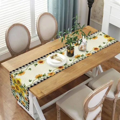 Vista 5 de Camino de mesa de girasol, camino de mesa de otoño a cuadros para comedor, cocina, sala de estar, vacaciones y decoración de mesa de fiesta, 13 x 72