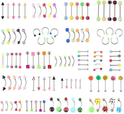 Vista 2 de Oasis Plus Balala Sin Duplicados 110 PCS Joyería Corporal Piercing Barbell Ceja Ombligo Vientre Lengua Labio Barra Cartílago Nariz Septum Anillos 22