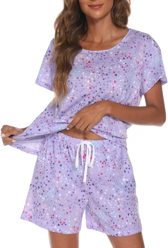 Vista 31 de ENJOYNIGHT - Conjunto de pantalones cortos de pijama para mujer, pijamas de algodón para verano, ropa de dormir con bolsillos Negro