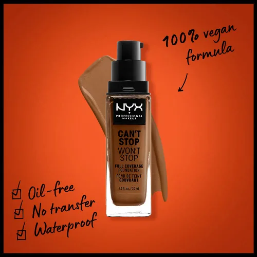 Vista 2 de NYX PROFESSIONAL MAKEUP Can't Stop Won't Stop - Base de maquillaje, 24 horas de cobertura total y acabado mate, cálido 16.7 Cálido