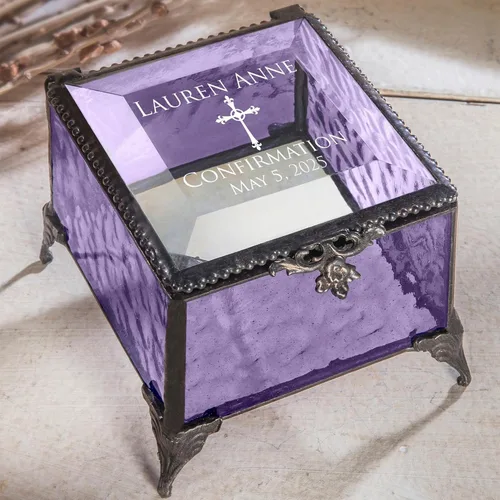 Vista 5 de J Devlin - Caja de cristal de confirmación personalizada, color azul