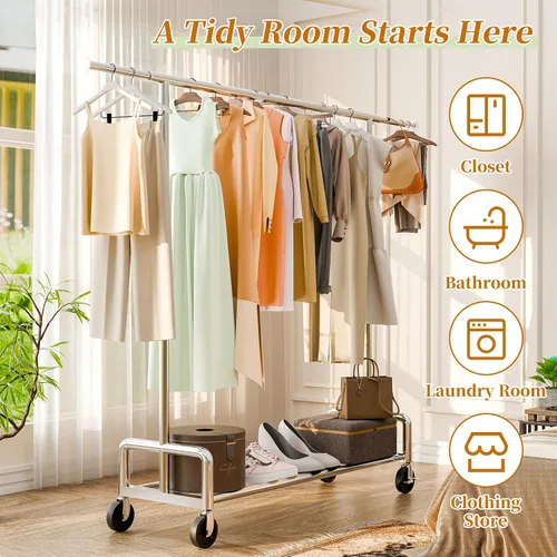 Vista 5 de Simple Trending - Perchero resistente de ropa con ruedas para colgar, organizador de ropa rodante de metal con capacidad de carga de 500 LBS, cromado