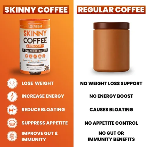 Vista 3 de Skinny Coffee Super Boost - Café para perder peso, quemador de grasa del vientre para mujeres y hombres, keto vegano sin azúcar, reduce