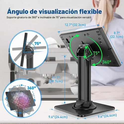 Vista 4 de AboveTEK - Soporte antirrobo para quiosco para iPad, soporte de seguridad para iPad y soporte para tableta con bloqueo, base resistente, giro