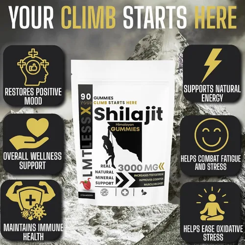 Vista 2 de Shilajit - Gomitas para hombres y mujeres, gomitas puras de Shilajit del Himalaya, Gokshura con más de 85 minerales, sabor auténtico, 100% natural