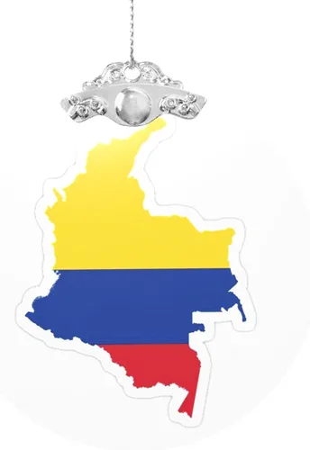 Vista 8 de Colgante redondo de cristal con diseño de mapa de bandera de Colombia con detalles dorados y plateados para colgar la decoración del árbol