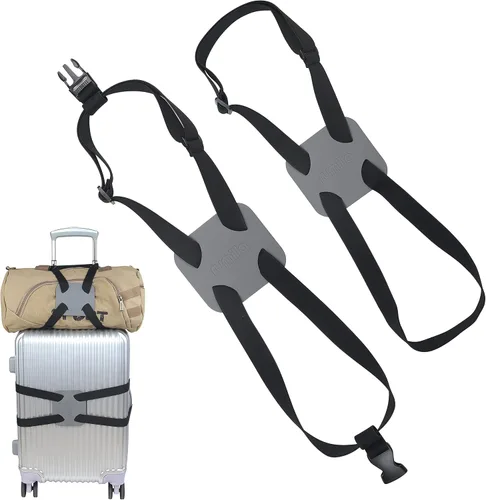 Vista 10 de Correas de equipaje, conector de equipaje, correas para maleta, cinturón de maleta ajustable resistente, accesorio de viaje para conectar su Negro