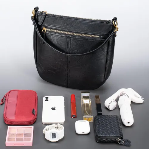 Vista 5 de Hobo Purses Totes Bolso de hombro de cuero vegano para mujer con correa cruzada desmontable