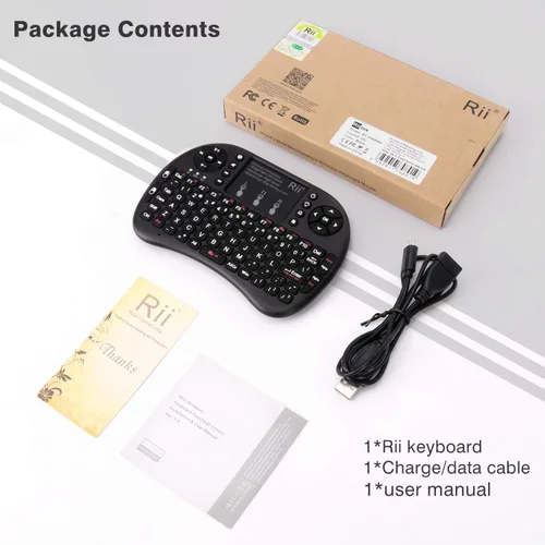 Vista 6 de Teclado táctil Rii i8+ miniatura, inalámbrico 2.4G luz de fondo con ratón para PC/Mac/Android, dorado Negro