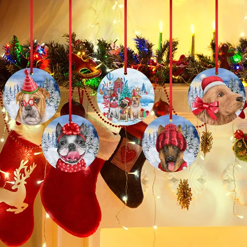 Vista 7 de Familia de árbol de Navidad adornos de Navidad de cerámica para perro, adorno colgante para la familia, adorno para árbol de Navidad, adorno
