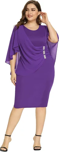 Vista 4 de Hanna Nikole Vestidos de lentejuelas para mujer, de gasa, con volantes, manga de capa, para fiesta, club, cóctel