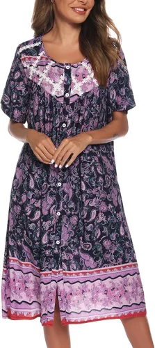 Vista 2 de AVIIER Vestido de casa para mujer, manga corta, plumero, abrigo con botones, ropa de dormir XXL