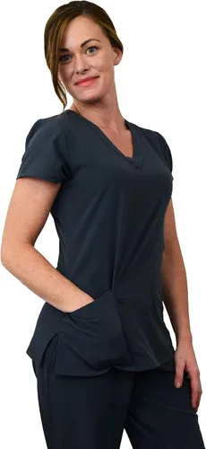 Vista 2 de Green Town Women's Jogger Scrub Set Medical Nursing GT 4FLEX Top and Pant Solid Colors and Prints