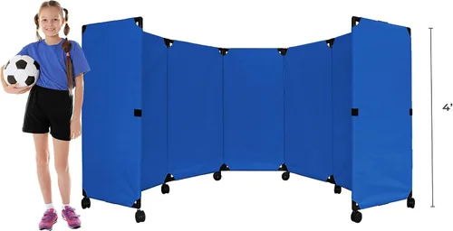 Vista 2 de VERSARE MP10S - Mampara plegable portátil de pared Diseño económico de 5 paneles Separador de habitación portátil con ruedas Configuración