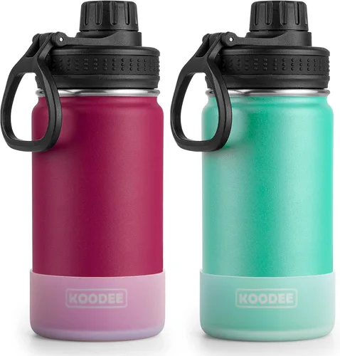 Vista 32 de Koodee Paquete de 2 botellas de agua, de 12 onzas, acero inoxidable, con aislamiento al vacío, con tapa de boquilla a prueba de fugas, color verde