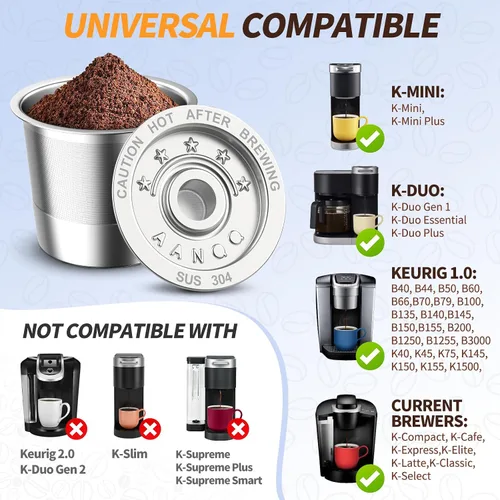 Vista 5 de AANQQ Cápsulas de café reutilizables K Cup para Keurig 1.0: K Cup de acero inoxidable rellenable - Filtro de café reutilizable para cafetera Keurig