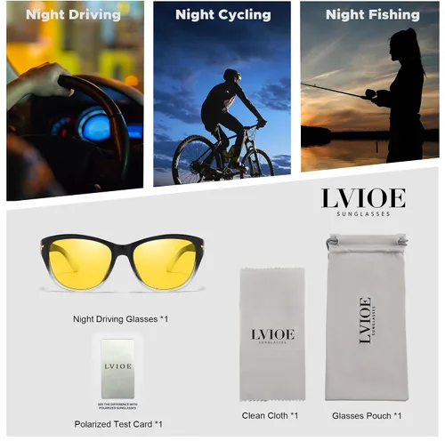Vista 6 de LVIOE Lentes de conducción nocturna para mujeres y hombres, antirreflejos, polarizados, amarillos, lentes de visión nocturna para la noche, LN2317