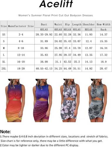 Vista 5 de Acelitt Vestido ajustado de verano para mujer sin mangas con huecos con torcedura para fiesta