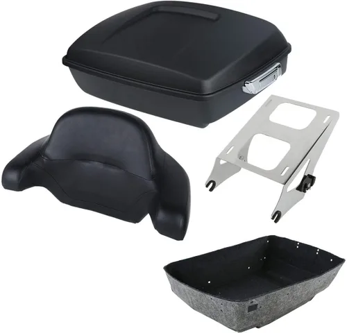 Vista 24 de XFMT Maleta negra mate cortada de 10.7 pulgadas con pestillo para Harley Trunk Touring Road King Street Glide Road Glide Electra Glide 2014-2025
