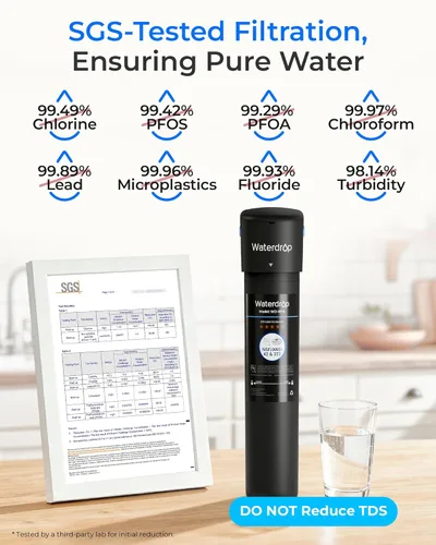 Vista 3 de Waterdrop 15UA - Sistema de filtro de agua para debajo del fregadero, 2 años, reduce el plomo, el cloro, el mal sabor y el olor, filtro de agua